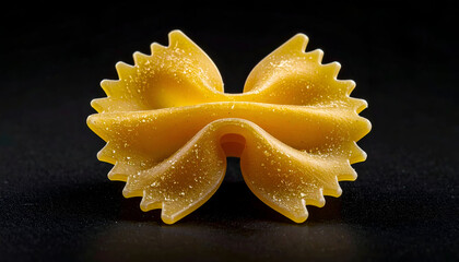 single farfalle bowtie pasta on pure black background, sharp edges, detailed food photography style