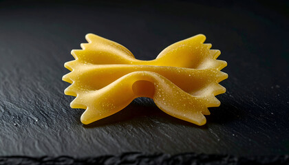 single farfalle bowtie pasta on pure black background, sharp edges, detailed food photography style
