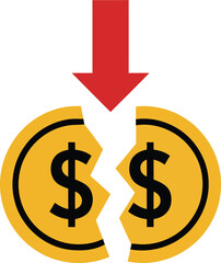 Fototapeta premium A bold red arrow emphasizes devastating financial downturns leading to major economic losses