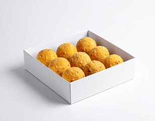 Cheese balls box mock up isolated on white background