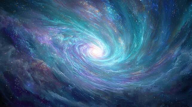 A breathtaking depiction of a swirling galaxy, radiating cosmic energy. The artwork features vibrant colors and intricate details, transporting viewers to the depths of space