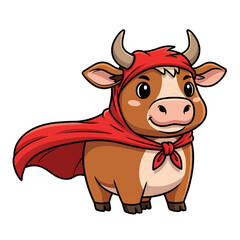 Fototapeta premium A cartoon cow with a superhero costume, ready to save the day isolated on a transparent background
