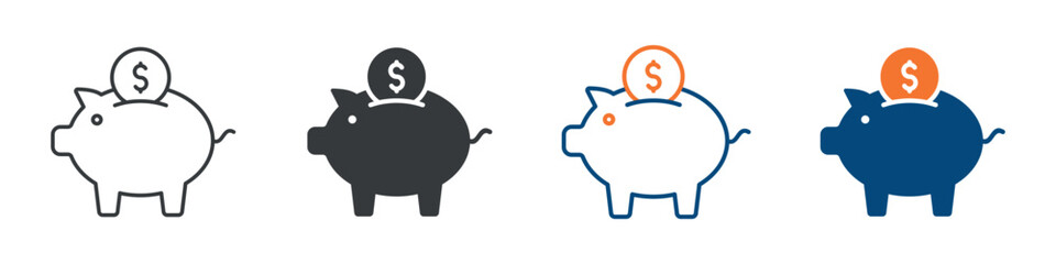 Piggy Bank Icon Set Multiple Style Collection 