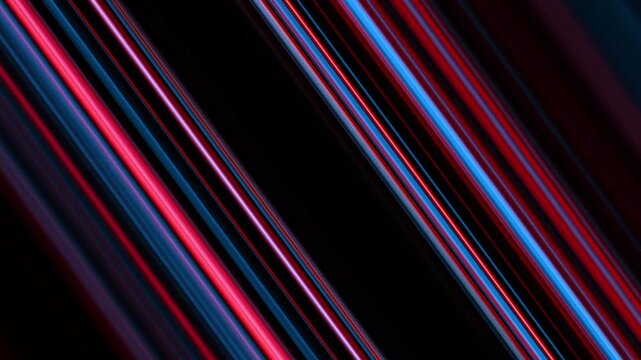 Fast-moving diagonal neon stripes with vibrant glowing colors sweeping across a dark futuristic backdrop, creating an energetic abstract speed-line animation perfect for EDM visuals, sci-fi motion gra