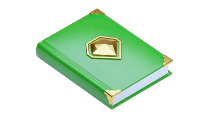 Green Book with Gold Accents on White Background