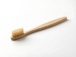 A single natural bamboo toothbrush, an essential eco-friendly tool for daily dental hygiene, symbolizing a commitment to sustainability and a healthy, conscious lifestyle