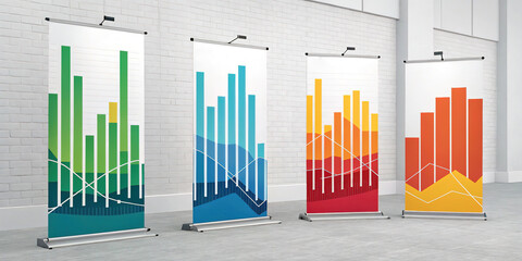Obraz premium Vibrant abstract bar charts creating an engaging backdrop for presentations and meetings in a modern interior space