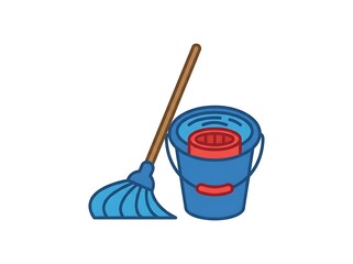 Cleaning supplies illustration A blue mop and bucket, essential tools for a spotless home and efficient sanitation tasks