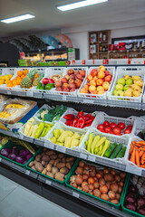 Fresh fruits and vegetables displayed in grocery store