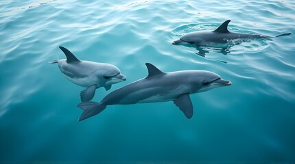 three dolphins in the sea