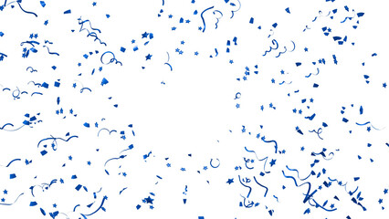 festive blue confetti explosion with stars and ribbons. 3d render perfect for baby shower, gender reveal, or boy birthday party. shiny metallic elements floating for celebration designs.