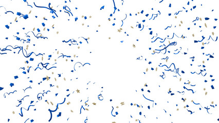 realistic 3d render of blue ribbons and gold stars exploding. perfect for graduation ceremonies, academic awards, or achievement banners. shiny metallic elements for success designs.