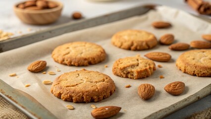 Delicious almond cookies resting on parchment paper ready for baking in a cozy kitchen setting