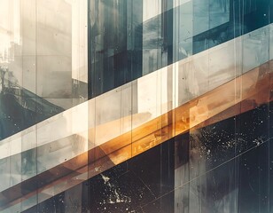 Abstract angular shapes in soft colors blue-gray, golden hue, with textured, blurred effect on a diagonal composition