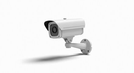 White security camera mounted on a metal bracket against a plain background surveillance camera white camera