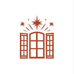 House window logo with sun rays and a star