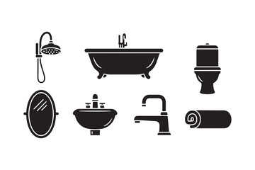 Collection of black silhouette bathroom fixtures and accessories