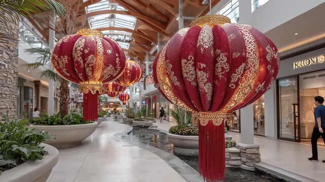 Christmas Season Shopping Mall Festive Lanterns Light Up Warm Moments