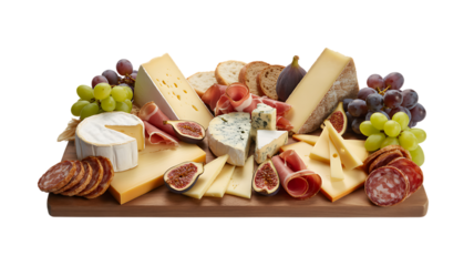 A Variety of Cheeses Salami Figs and Nuts on a Wooden Board premium snack sharing concept