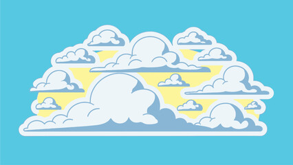 Cute Sparkling Cloud Sticker with Blue Sky Background