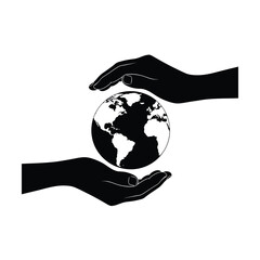 Hands protecting the earth silhouette
