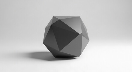 Geometric 3 D Shape with Faceted Surface in Shades of Gray on White Background polyhedron