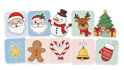 Set of Cute Hand-Drawn Christmas Holiday Elements