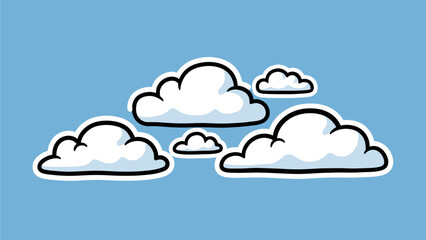 Cute Sparkling Cloud Sticker with Blue Sky Background