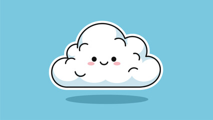 Cute Sparkling Cloud Sticker with Blue Sky Background