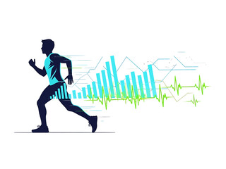 Fototapeta premium Energetic Graphic of a Runner Illustrating Performance Data and Heart Rate Monitoring for Health and Fitness Tracking