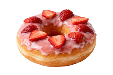Delicious donut with strawberry toppings and pink glaze