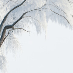 Bare tree covered in frosty snow against a pale white background winterland concept