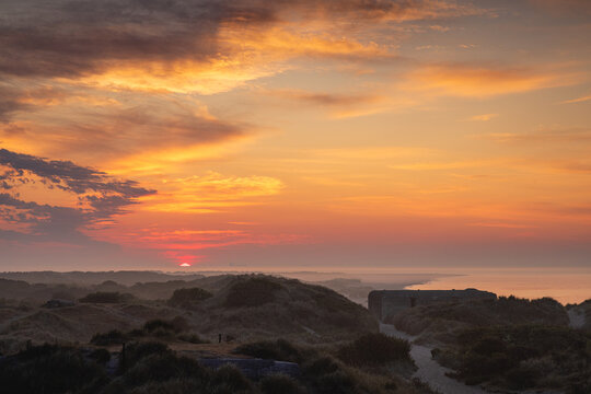 sunrise over the baltic sea at foggy morning