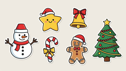 Set of Cute Hand-Drawn Christmas Holiday Elements