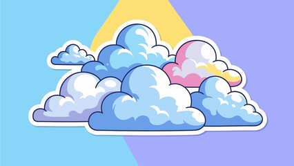 Cute Sparkling Cloud Sticker with Blue Sky Background