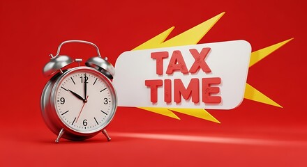 Alarm clock signals tax time deadline with bold red and yellow graphic elements