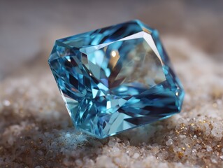 Precious natural blue gemstone aquamarine close up