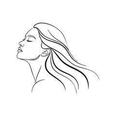 Outline illustration image of a beautiful woman with long flowing hair