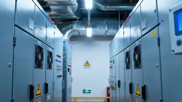 Airflow monitoring devices installed near switchgear panels in industrial room emphasizing safety and environmental control through ventilation.