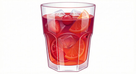 A vibrant vector illustration of a red-colored cocktail with ice cubes and fruit garnish. Perfect for bar menus, drink brands, mixology graphics, and party-themed designs
