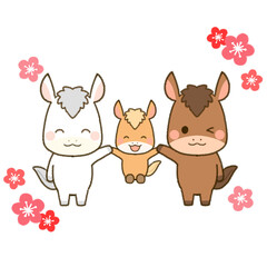 午年を喜ぶ三頭の仲良し馬