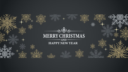 Elegant Merry Christmas and Happy New Year Banner with Snowflake Decorations