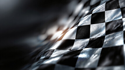 A checkered flag waving triumphantly in the wind. The black and white pattern symbolizes the finish line and the culmination of a race