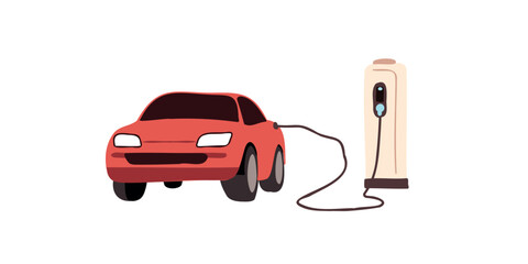 red electric car charging illustration