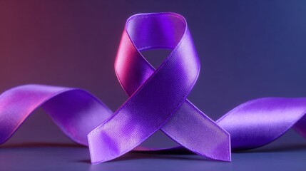 A purple ribbon symbolizing awareness on a gradient background