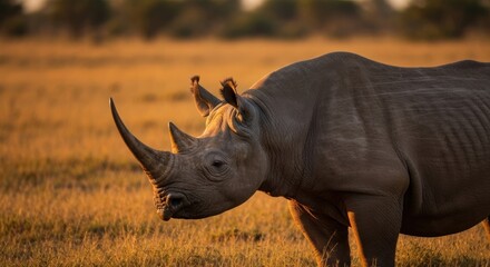 Black rhino in golden savanna light (1)