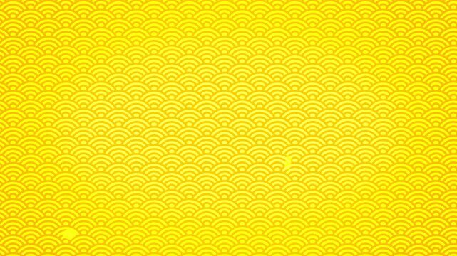 Auspicious Japanese pattern background and confetti animation (yellow)