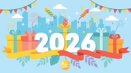 Celebrate the exciting arrival of 2026 with vibrant fireworks, festive gifts, and city skyline magic for unforgettable New Year's joy