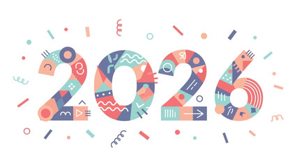 Celebrate the vibrant possibilities of 2026 with this playful, modern graphic featuring festive confetti and colorful geometric patterns