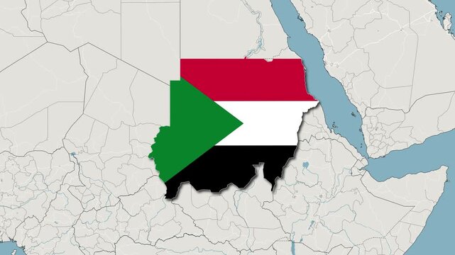 Sudan map with flag colors overlay animation